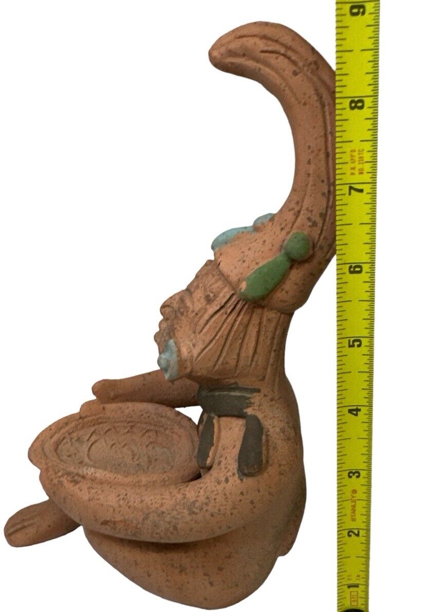 Primitive Style Handmade Peruvian Terracotta Sitting Clay Figure 9”
