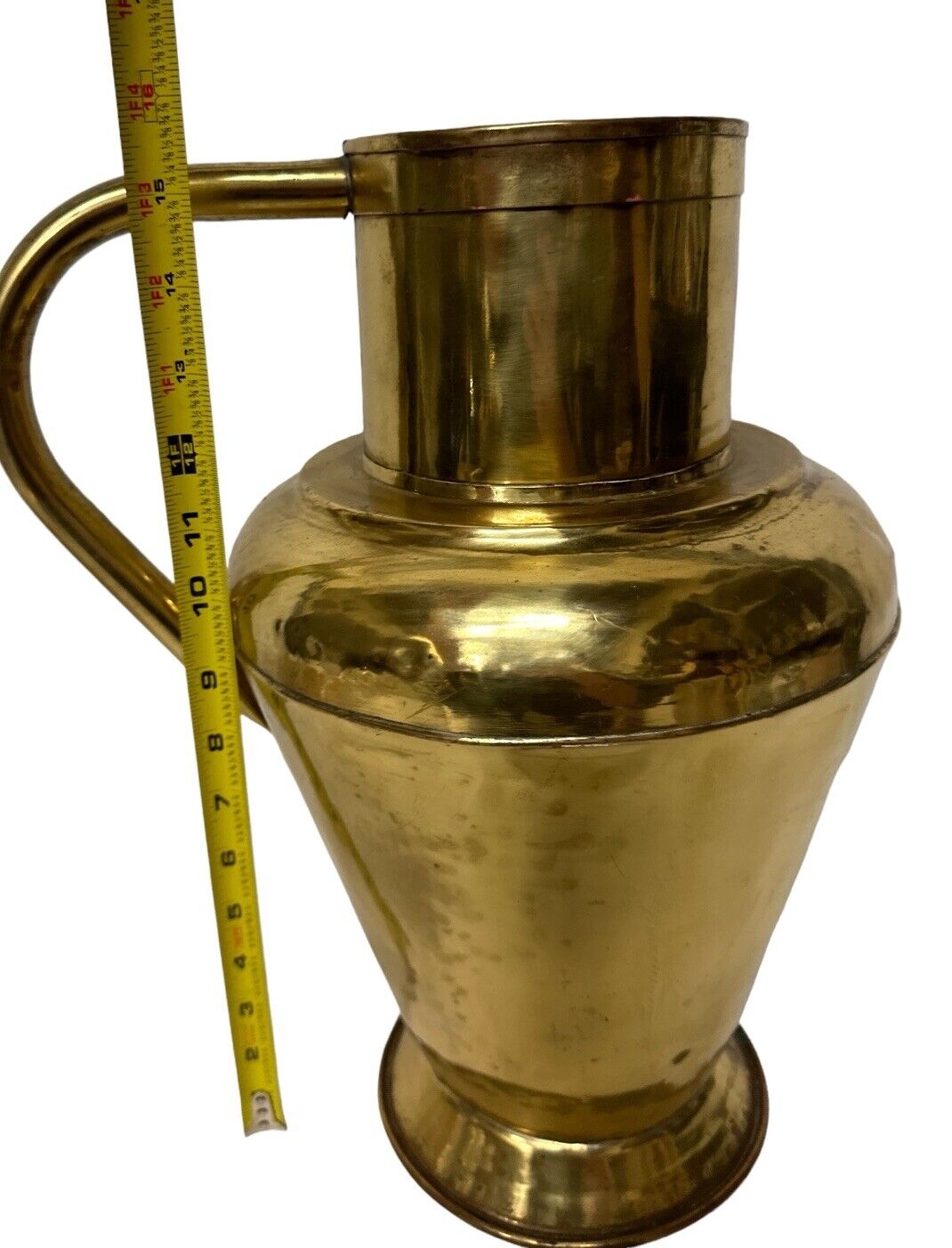 Vintage Large Brass Pitcher Jar Primitive Ewer Decorative Flower Vase MCM Design