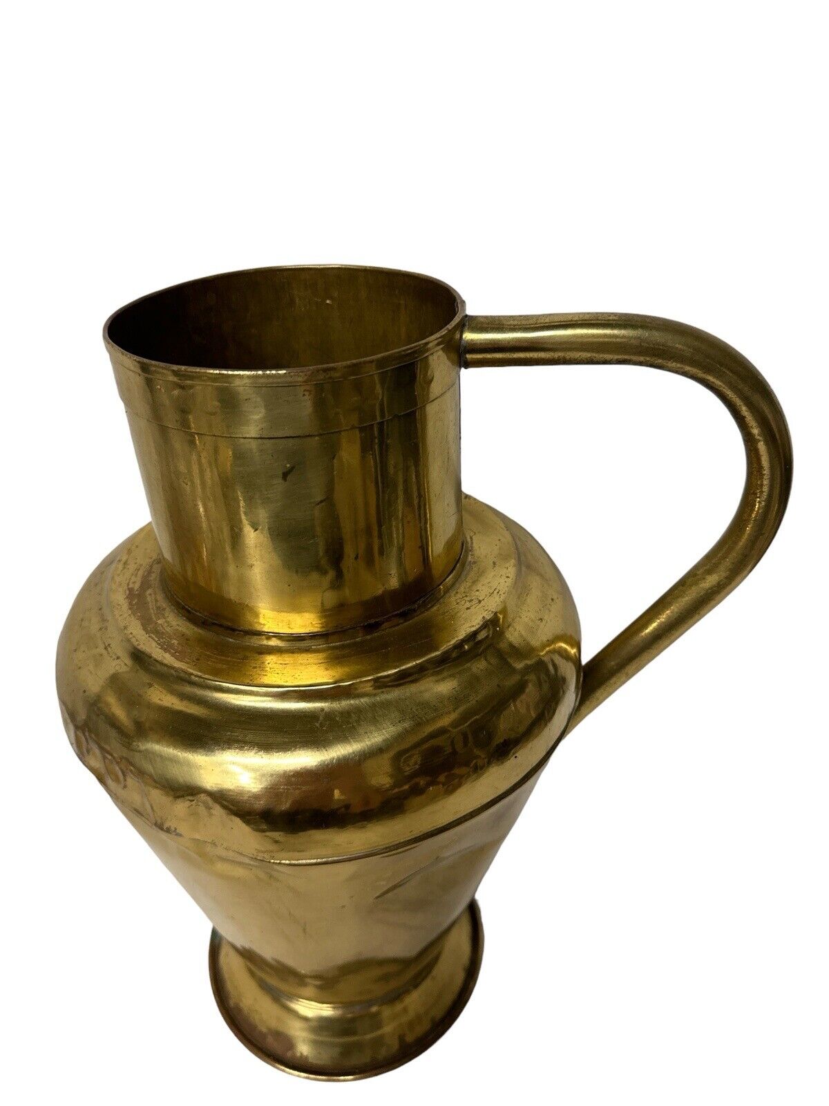 Vintage Large Brass Pitcher Jar Primitive Ewer Decorative Flower Vase MCM Design
