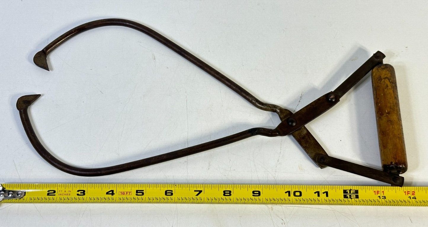 Antique 1800’s Advertising Hand Forged Iron Ice Tong