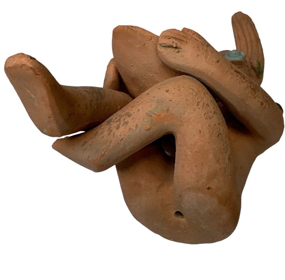 Primitive Style Handmade Peruvian Terracotta Sitting Clay Figure 9”