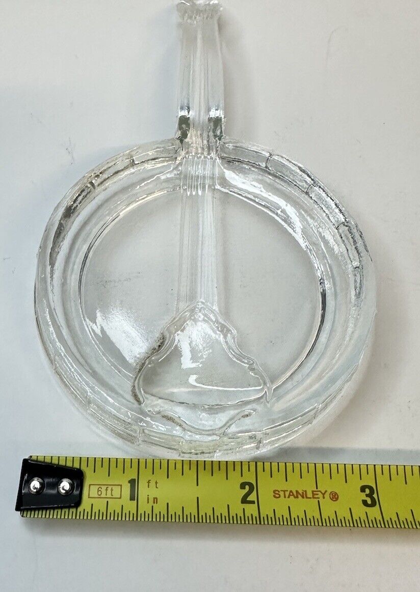 Vintage Crystal Thick Glass Banjo Ashtray 6” X 3” MCM Style