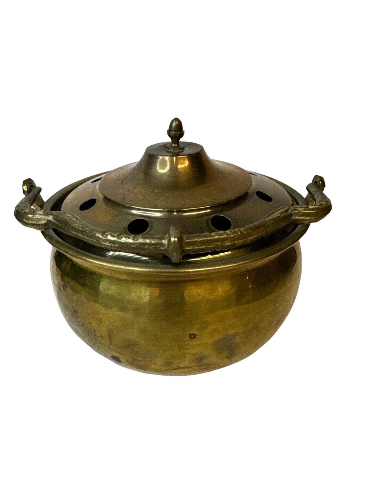 Vintage 1940’s Brass And Metal Incense pot Profumo Burner Ornate Handle 6” X 5”