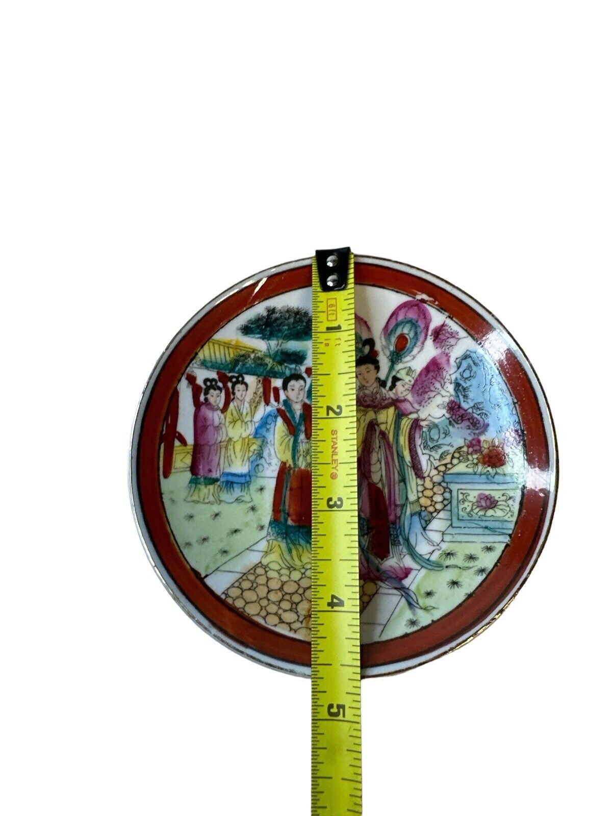 Pair Of Vtg 4.5" Japanese Scene Hand Painted Plates Pre-owned Fair Condition