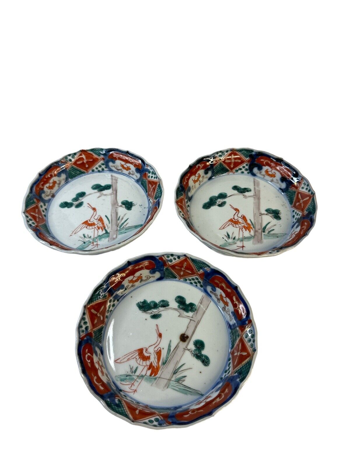 Lot Of 3 Old Antique 19th C. Scalloped Rim Japanese Imari Porcelain Bowl’s 5.75”
