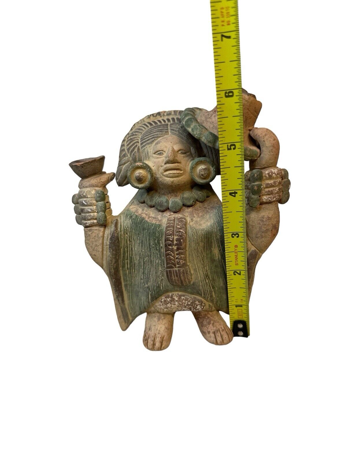 Primitive Style Hand Painted Peruvian Terracotta Clay Figure 6” X 5”