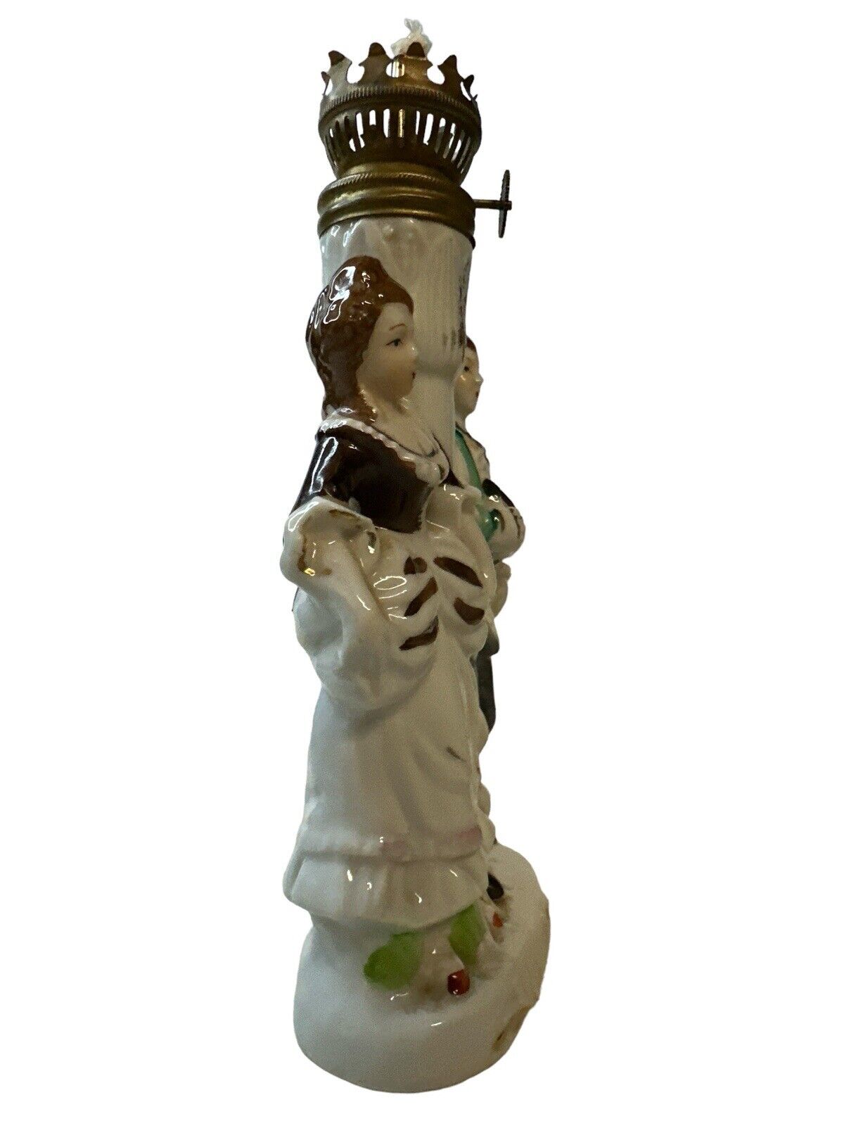 Vintage Oil Lamp Japan Nasco Del Coronado Porcelain Colonial Man Woman Victorian