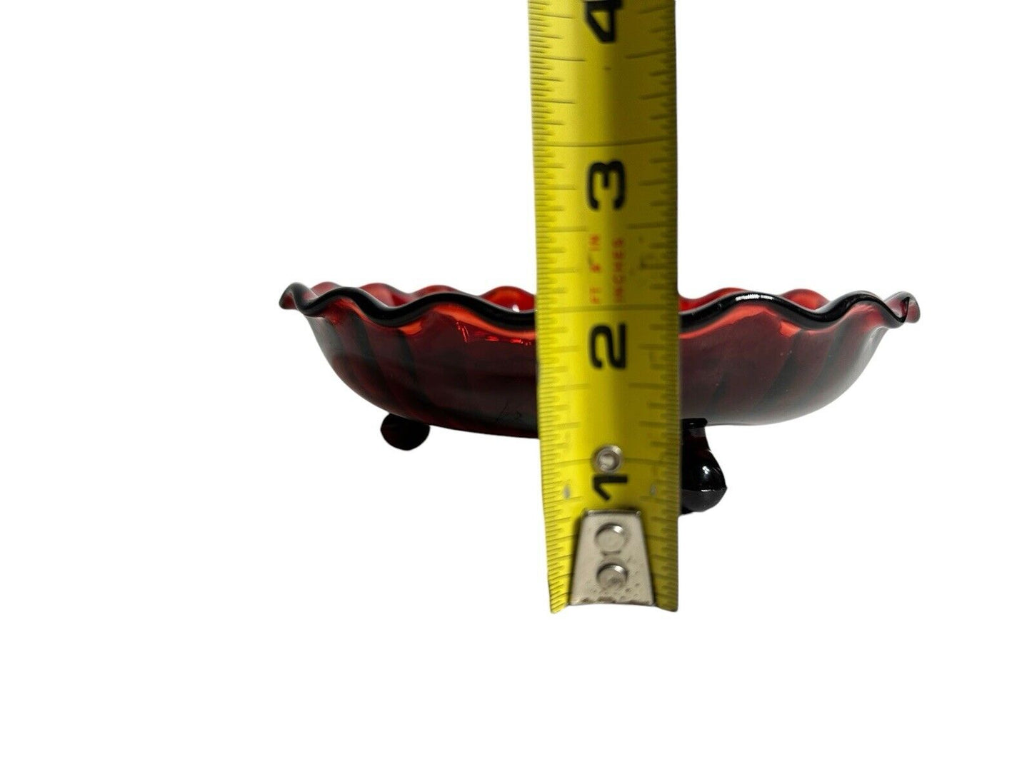 Vtg 1950’s Anchor Hocking Royal Ruby Red Candy Dish Bowl Ribbed Star 3 Footed 7"