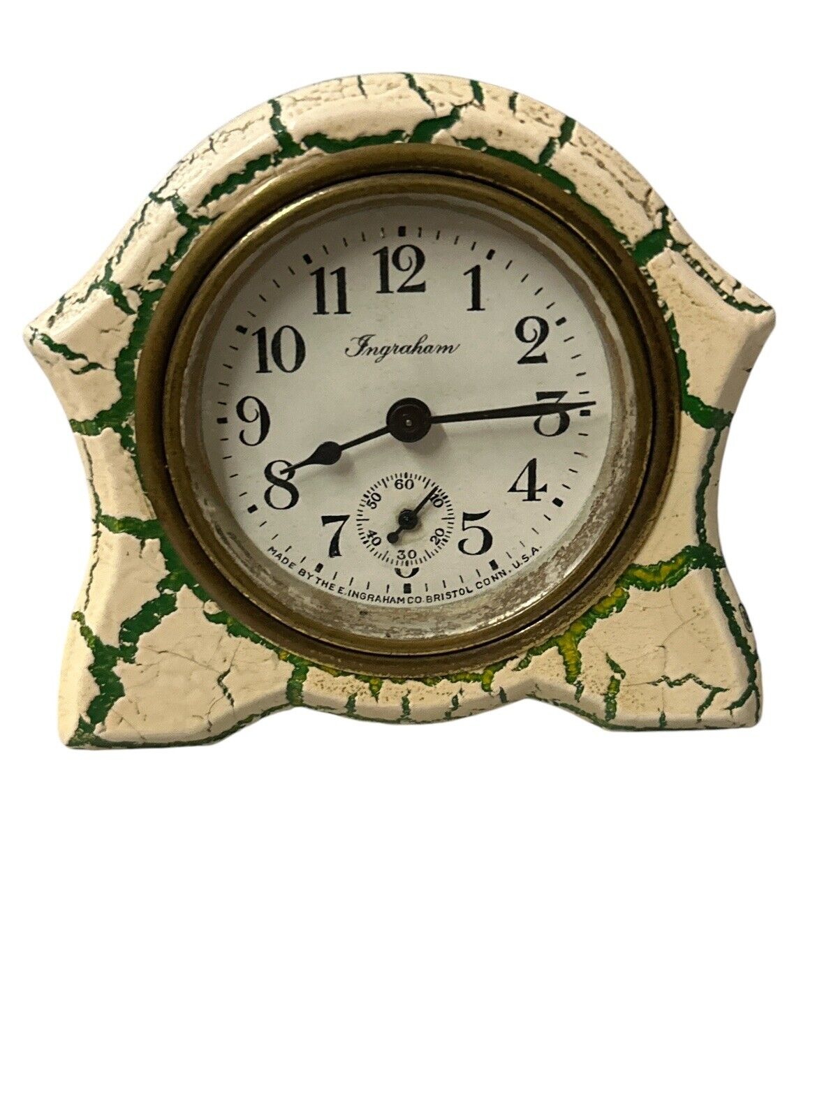 Rare Old Vtg E. Ingraham Cock Co Small Crackle Wind Up Alarm Clock not working