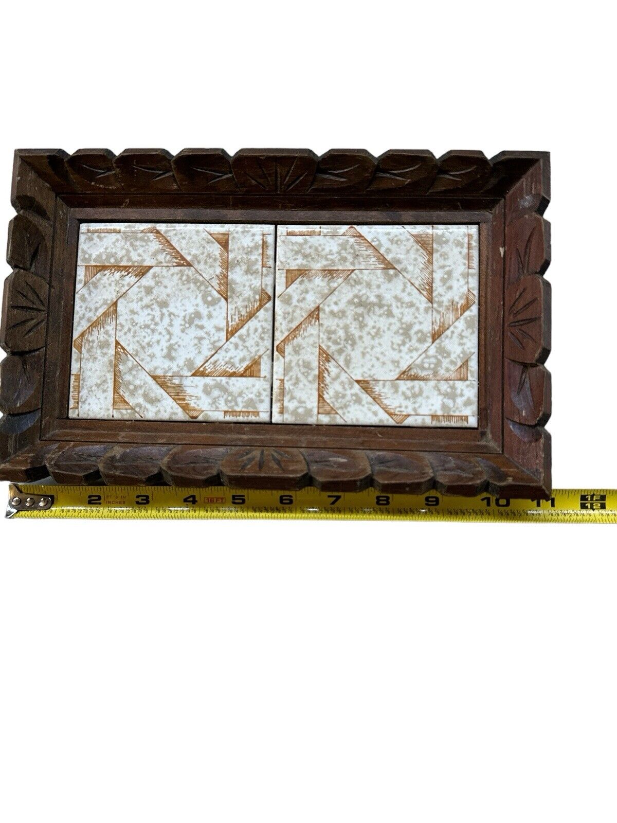 Vintage MCM Wood & Tile Folk Art 11”x 7” Hand Made In Central Mexico