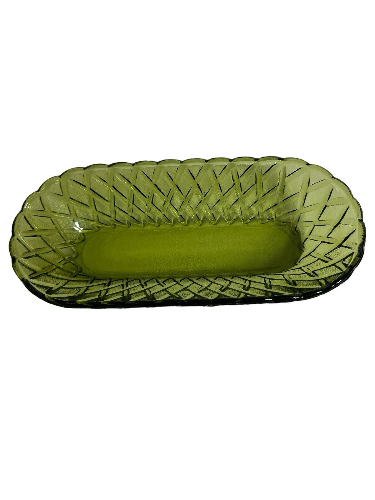 Vintage INDIANA GLASS Pretzel Avocado Celery Dish 10” X 5”