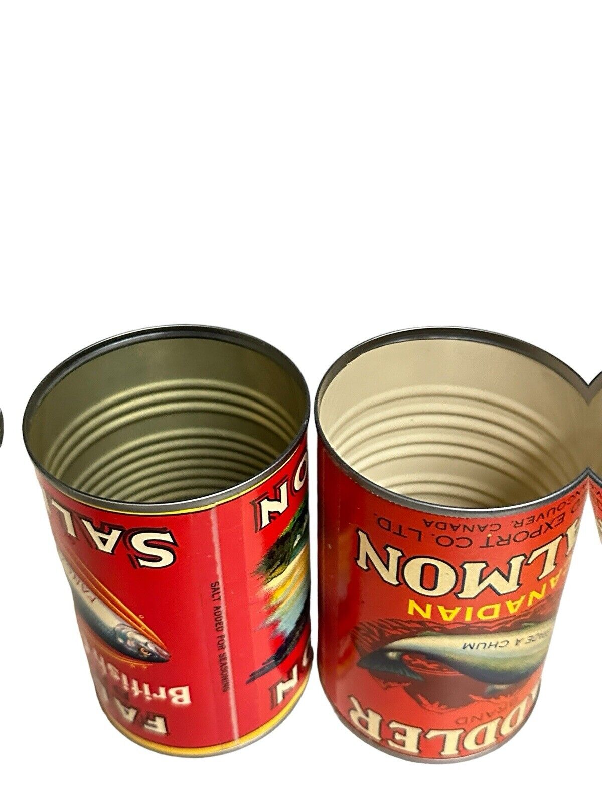 2 Antique Food Can Reprinted Falcon & Paddle Salmon Advertising Cans WWI Label