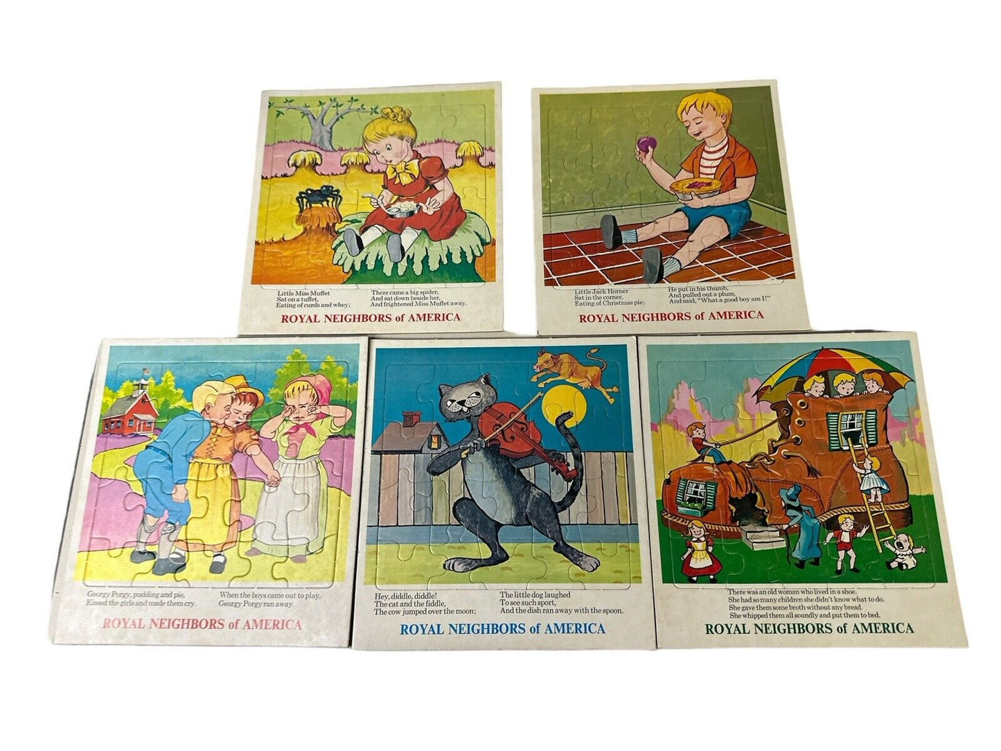 Vtg 1970’s Puzzle Lot Of 5 Cardboard Nursery Rhymes Royal Neighbors Of America