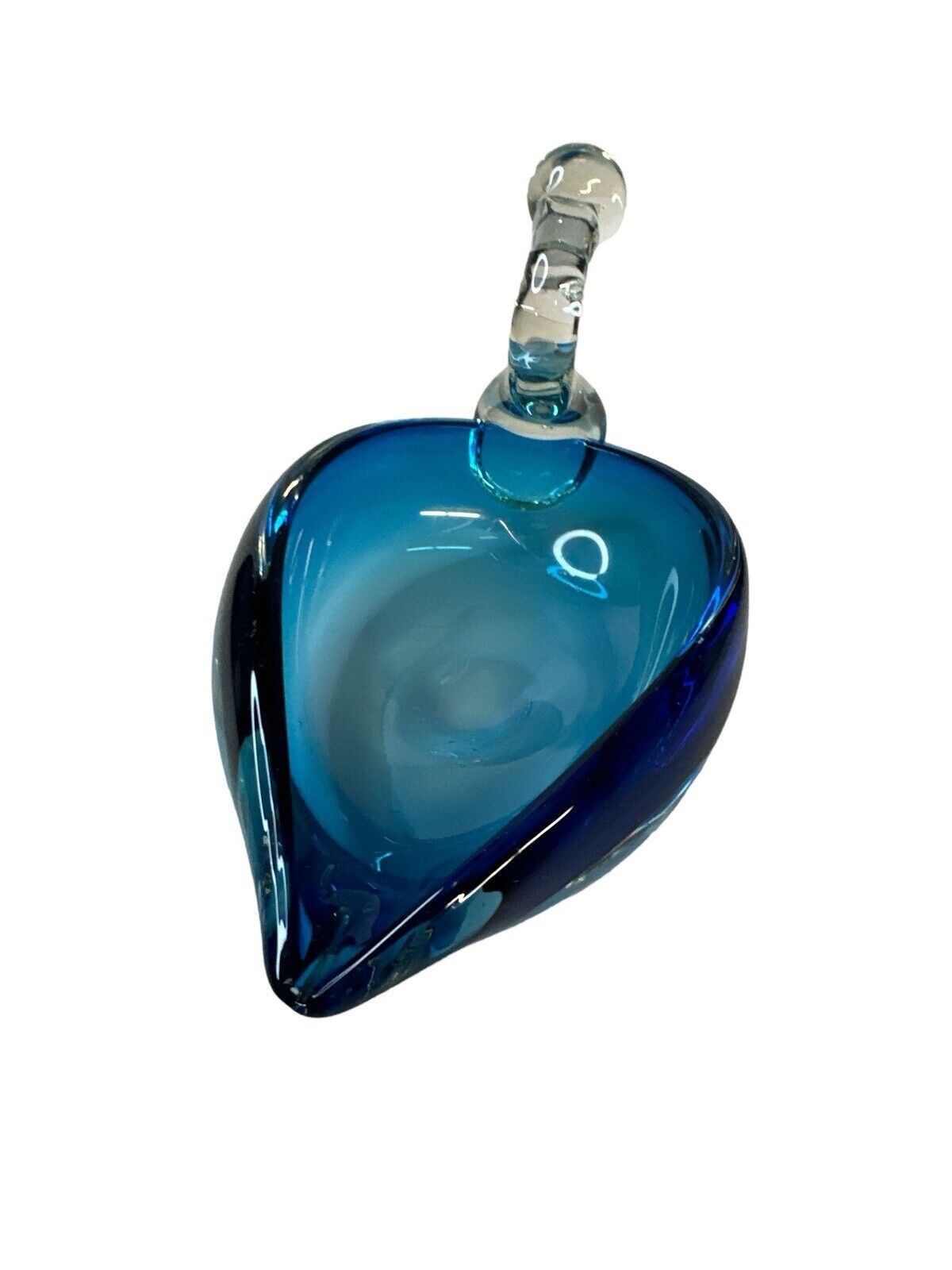Vtg MCM Blue & Clear Murano Swan Paperweight Dish Art Glass 5” X 6”
