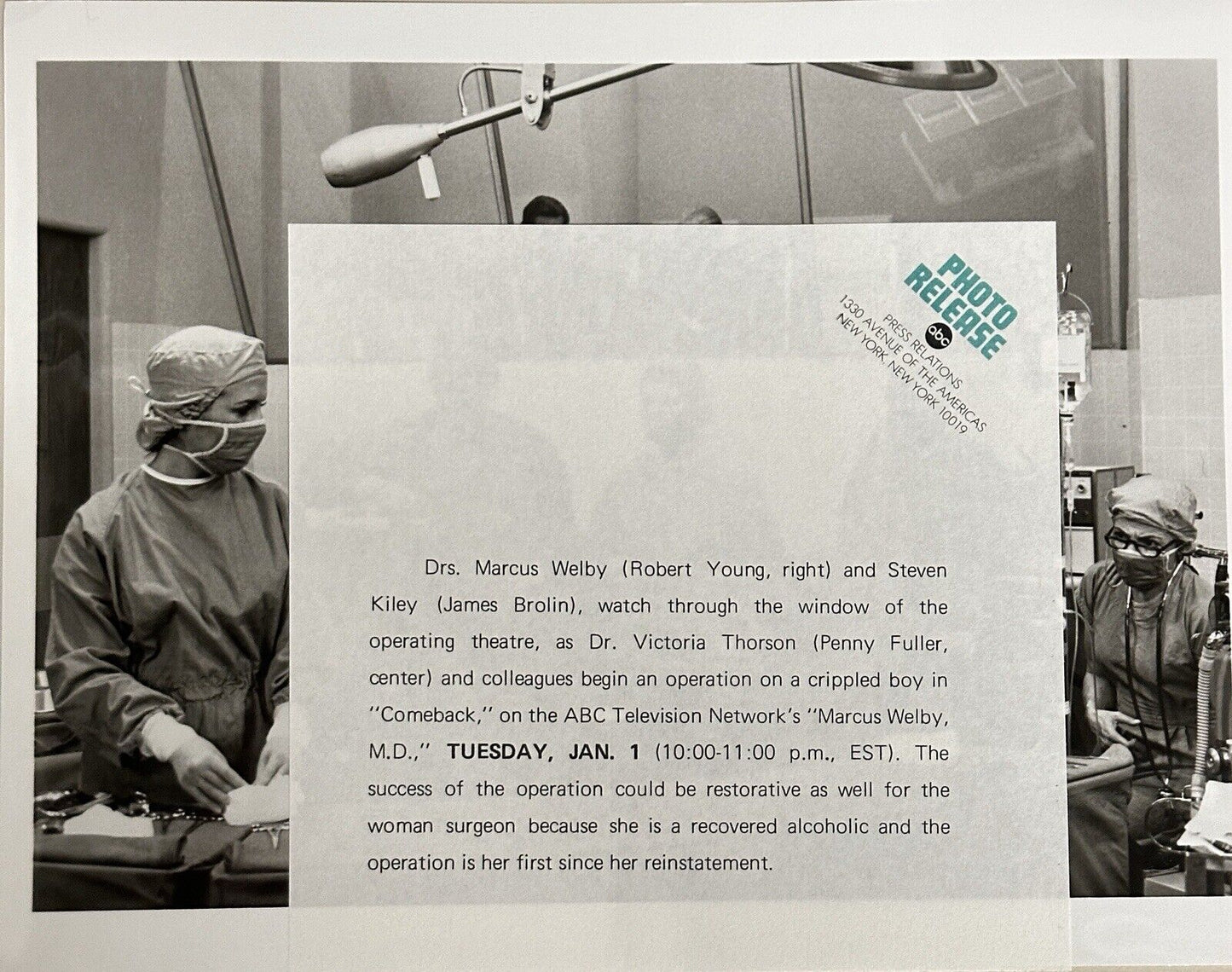 1973 Press Release Photo Marcus Welby MD James Brolin Penny Fuller Robert Young