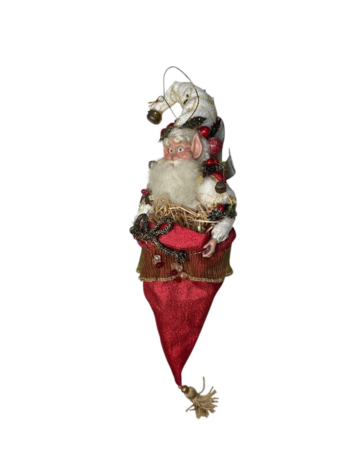 Rare Santa Claus Mark Roberts ornament Fairy in a hat mistle toe gift bag 12"