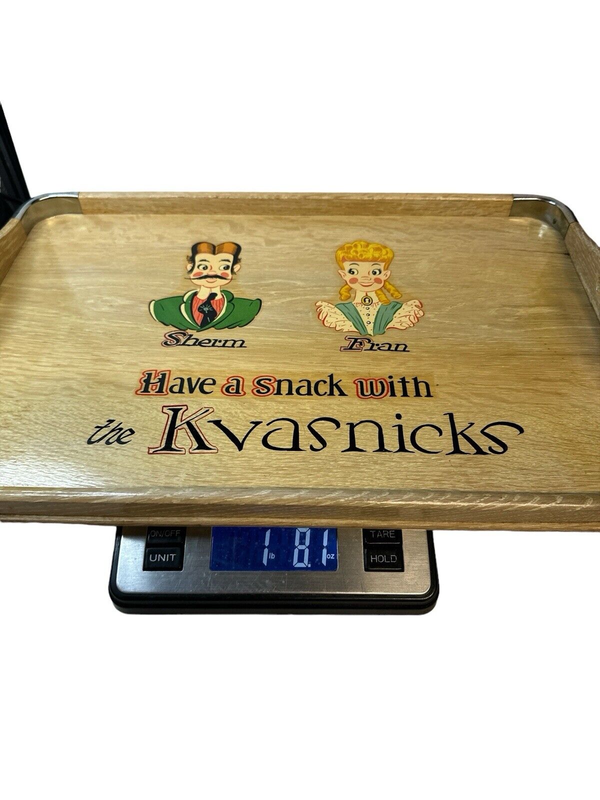 Vintage Wooden Serving Tray MCM Hand Painted Japan Mod MCM Handled Platter