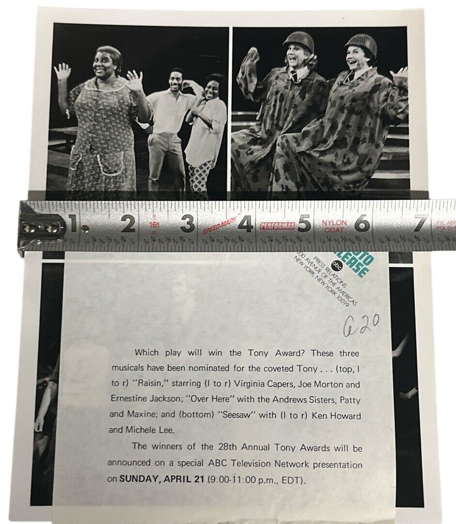 28th Annual Tony Awards 1974 Best Play - Music Composite Press Release photo