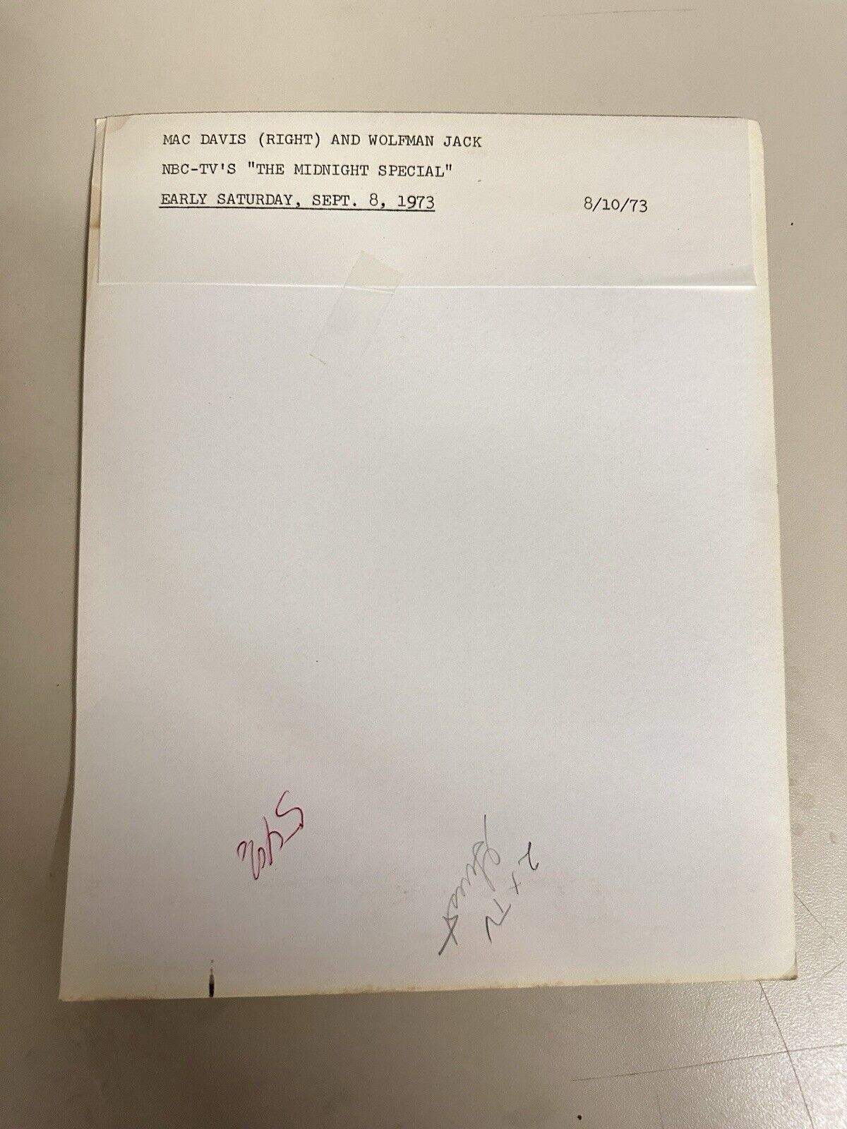 1973 Mac Davis & Wolfman Jack Press Release Photo The Midnight Show NBC