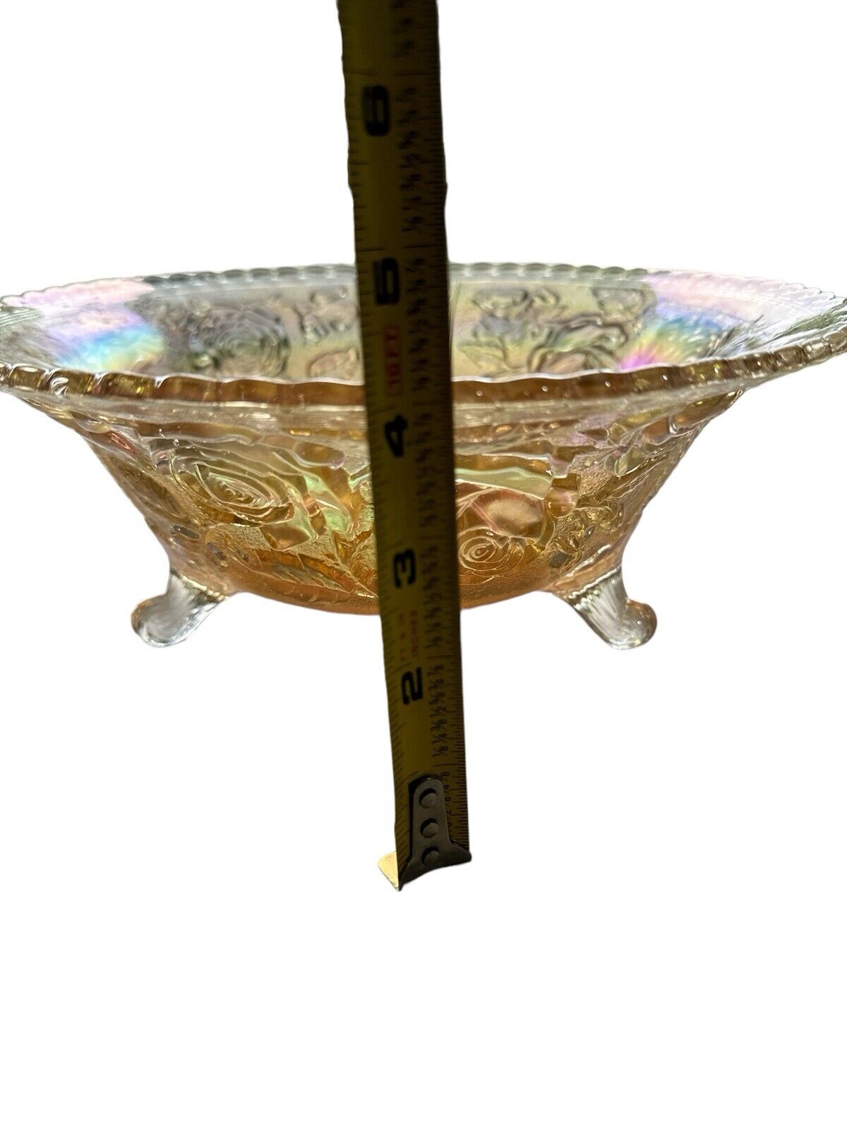 Vintage Carnival Glass Imperial Footed Bowl Luster Peach Iridescent 1930’s