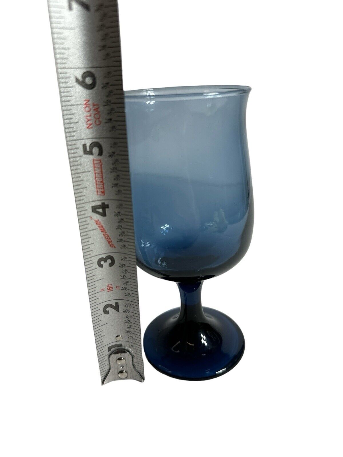 1970’s Libbey 8 oz Dusky Blue Indigo 5 5/8" Tulip Stemware Wine Glass Goblet