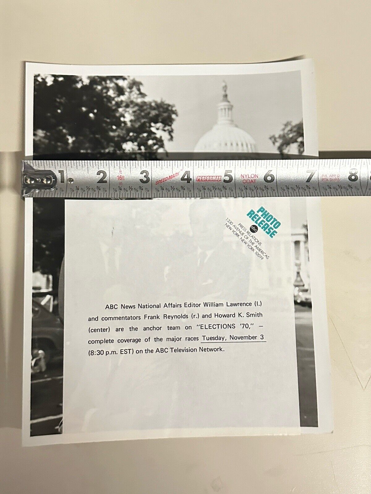 1970 Press Release Photo 7”x9” TV Election’s 1970 ABC Special Program