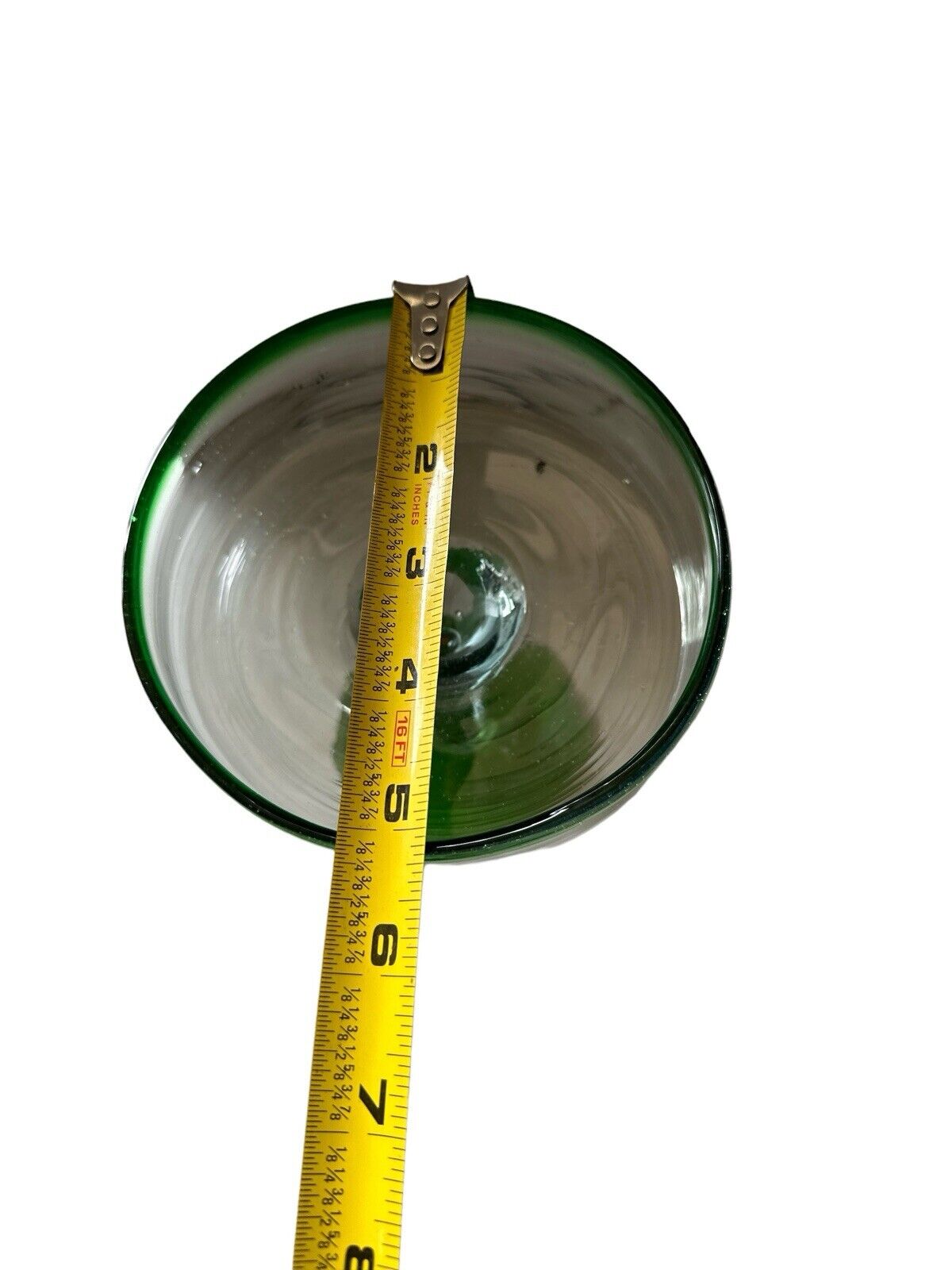 Vintage Authentic Mexican Hand Blown Margarita Glass Green Rim Cocktail 6.5”