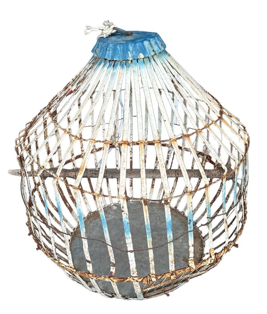 Vintage Large Rustic Metal Bird Cage Handmade Rare Decor Cage Made In Mexico