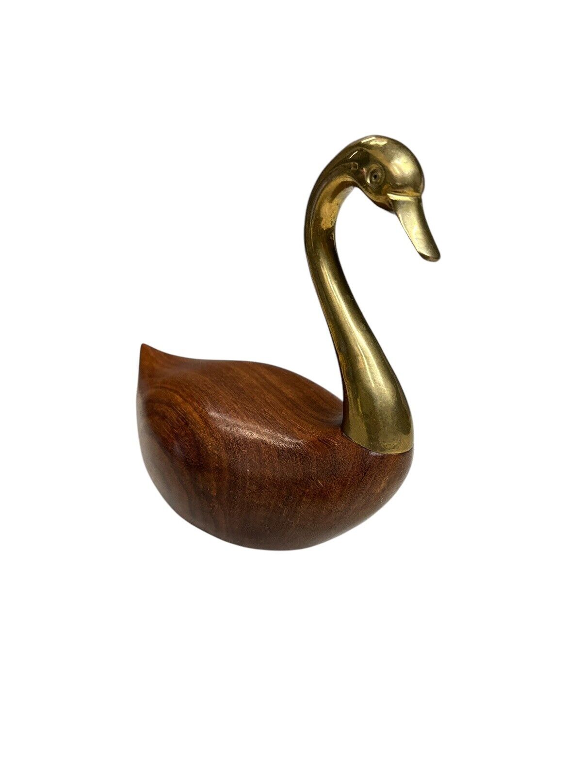 Vintage 1950's MCM Handmade Brass and Rosewood Swan Goose