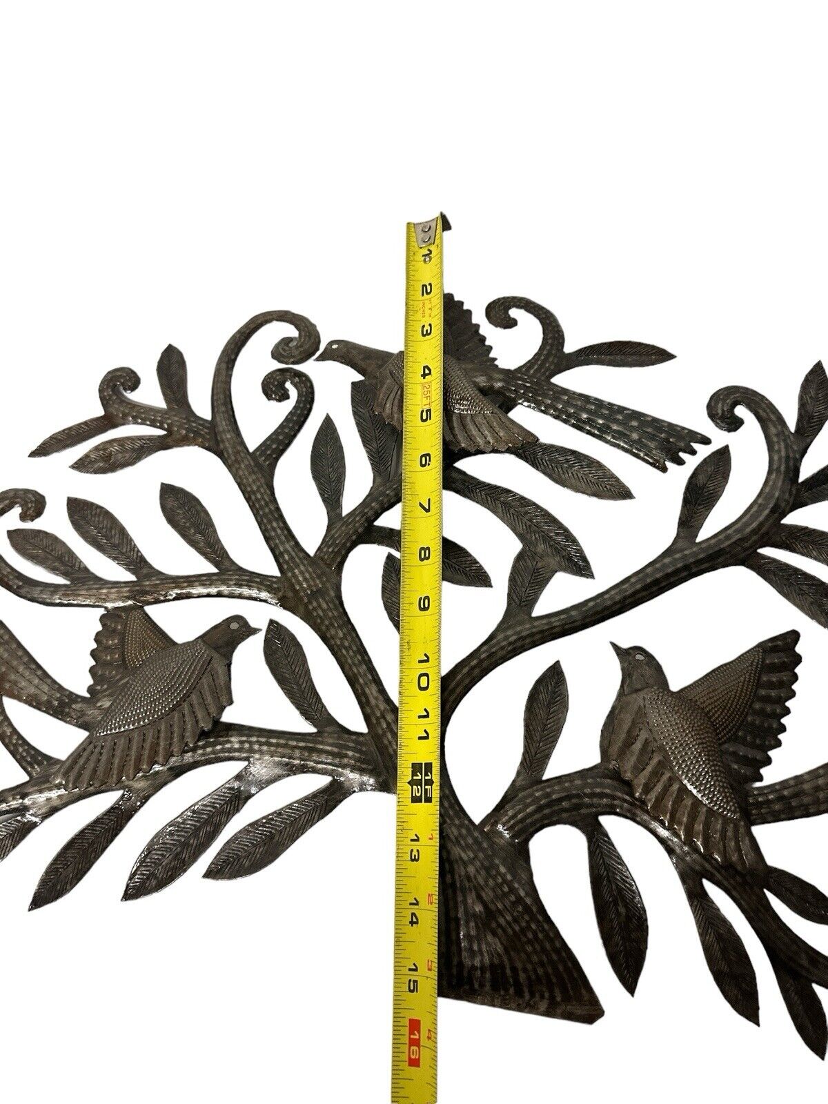 Vtg 1980’s Haitian Metal Art Decor Tree Doves Handmade Signed Cineus 20” X 17”