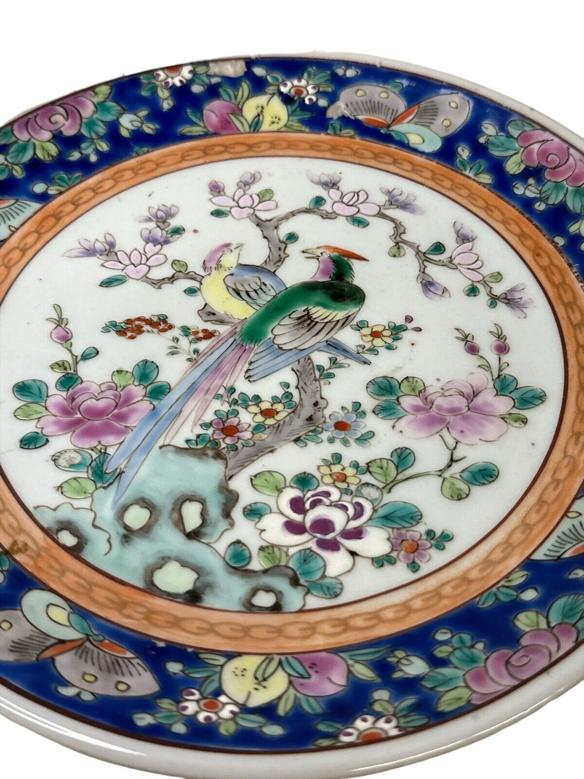 Antique Kutani Hand Painted & Signed Rare Pattern Nippon 8.5” Bird Flowers Plate