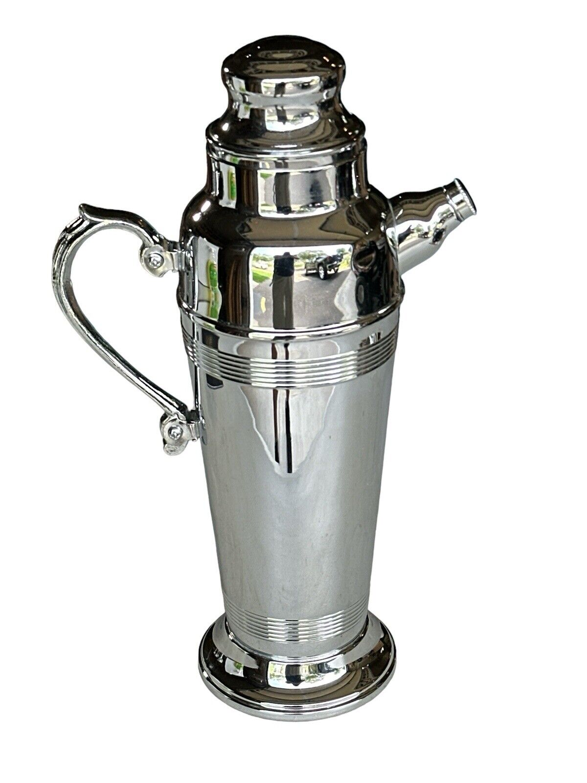 High Quality Vintage Chrome Cocktail Shaker 6 Stemmed Cordials & Bar Book