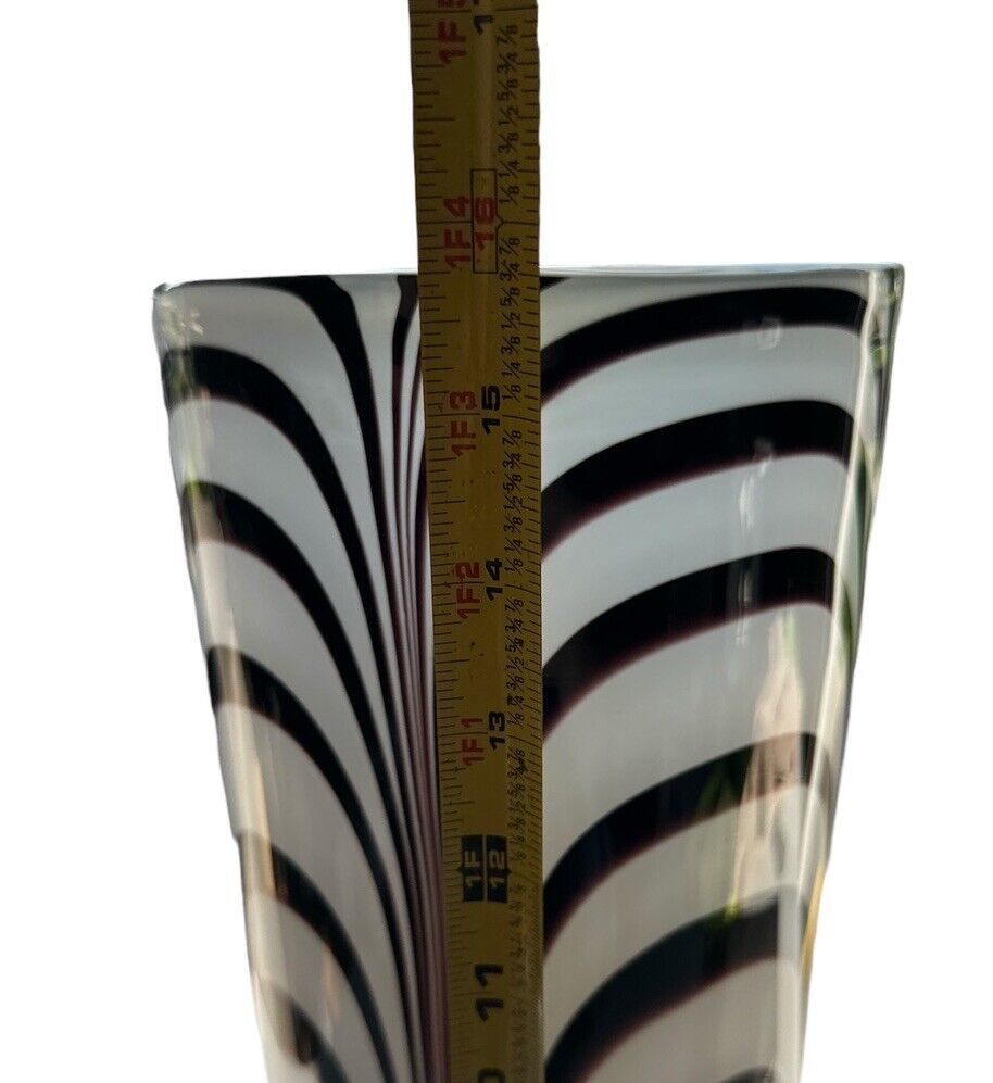 Oversized Postmodern Hand Blown Glass Vase Black & White Centerpiece 15.75” Art