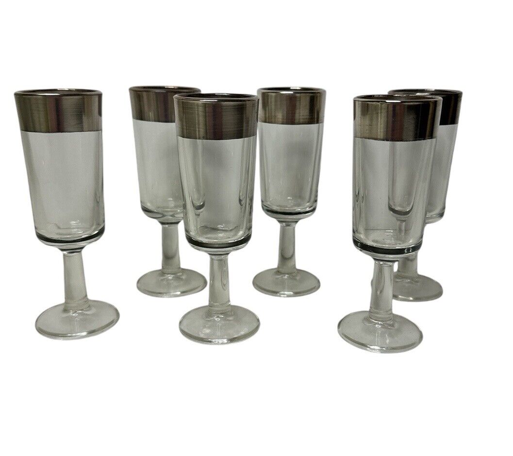 Dorothy Thorpe Lot Of 6 Silver Band Shot Glass Sherry Liqueur Glasses 4.5" H