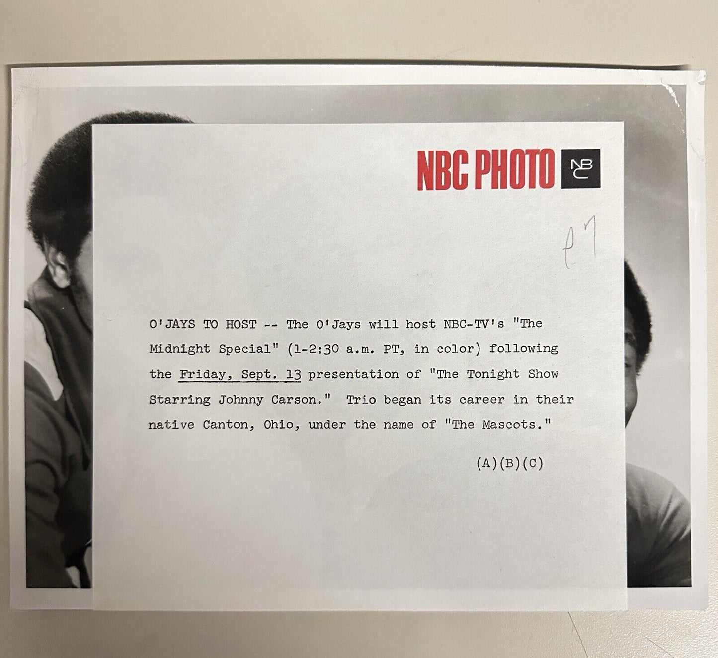 1973 The O’Jays Press Release Photo The Midnight Show NBC