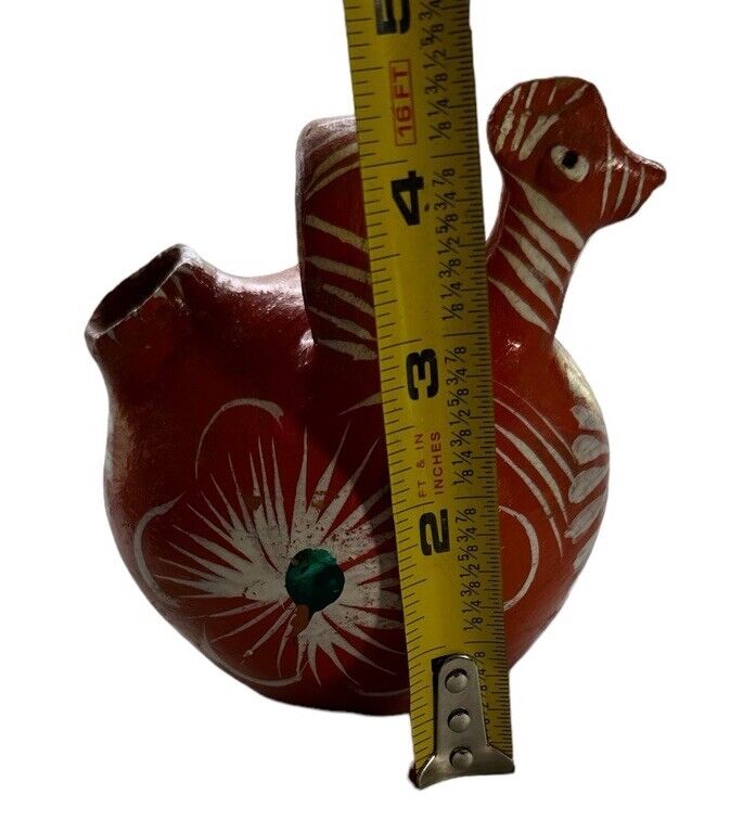 Authentic Vtg Handmade Mexican Made Folk Art Pottery Chicken Bird Decor Vessel