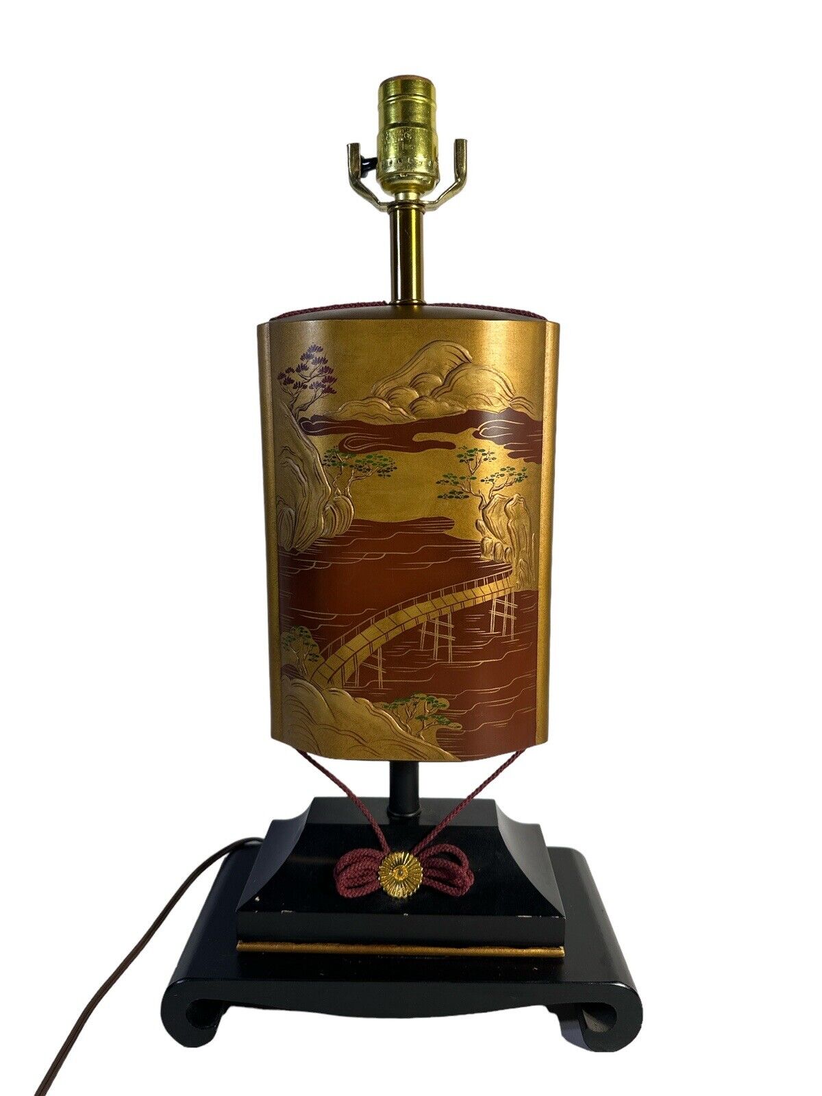 La Barge Mirror Inc. Asian Inspired Mountain Bridge Scene Beautiful Table Lamp