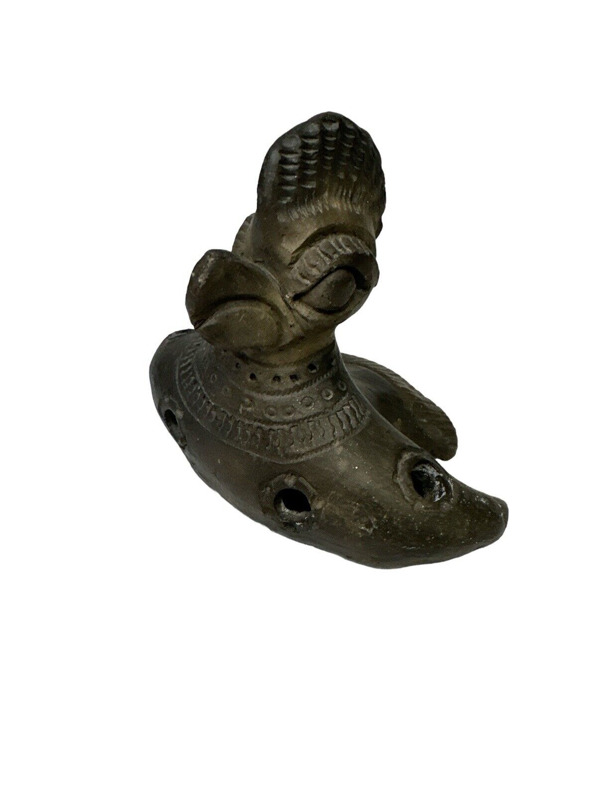 Primitive Looking Early Repo Peruvian Ceramic flying Bird Whistle Handmade