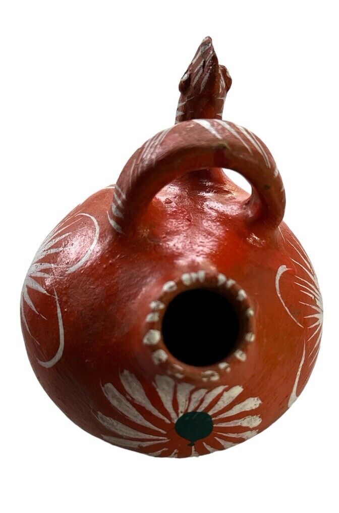 Authentic Vtg Handmade Mexican Made Folk Art Pottery Chicken Bird Decor Vessel