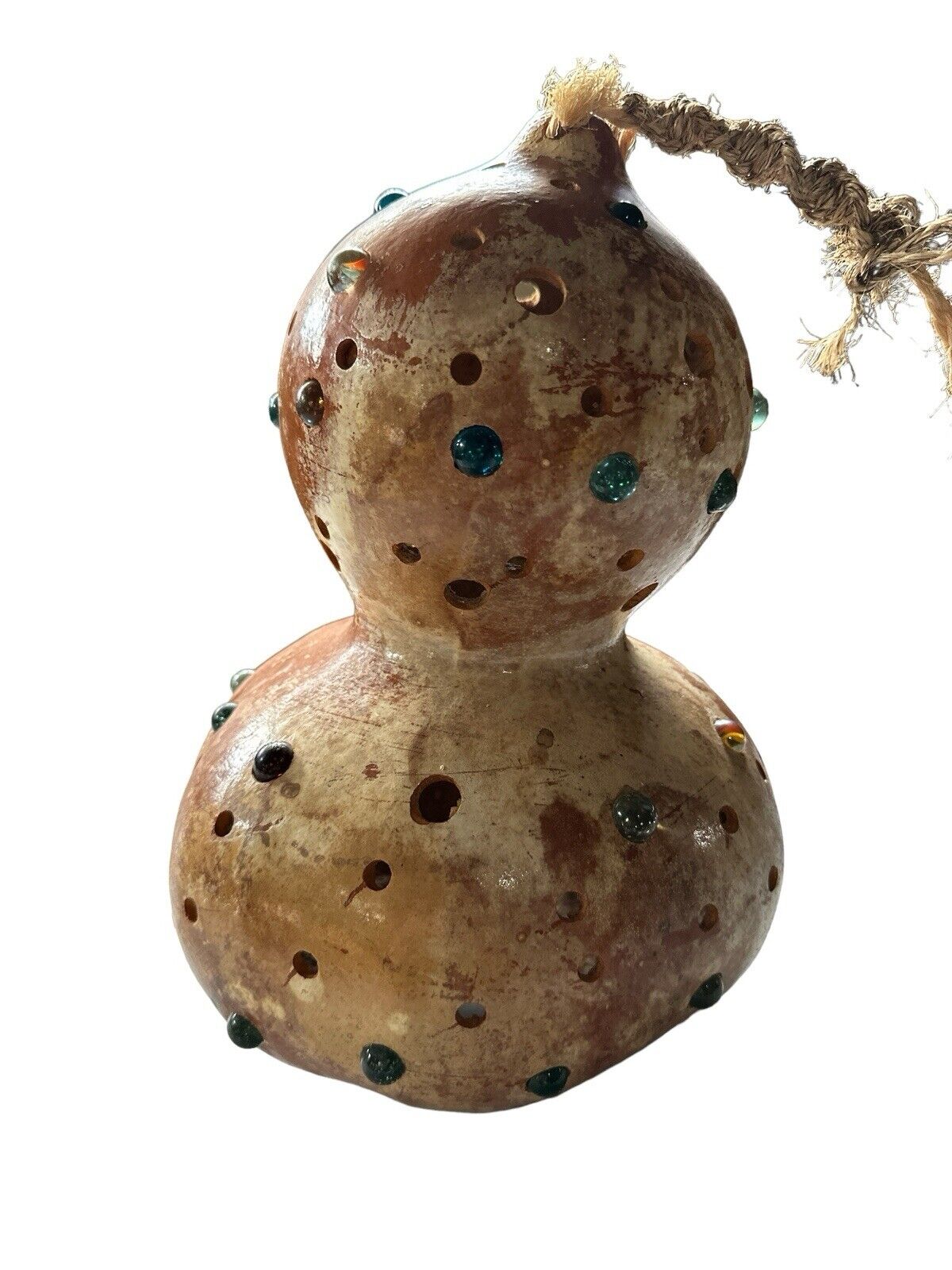 Vintage Mexican Decorative Hanging Double Ball Gourd Folk Art Light Reflecting