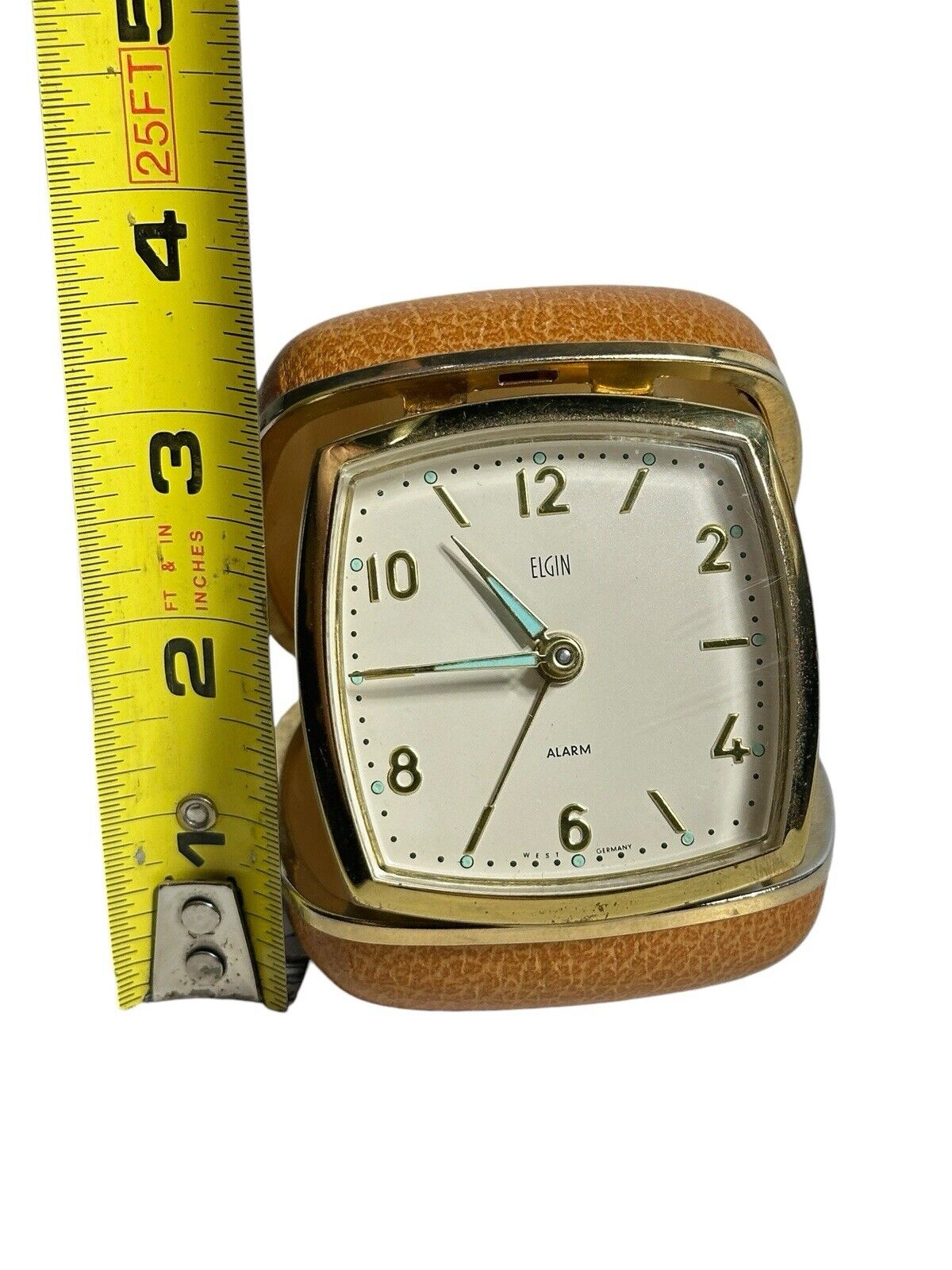 Vintage MCM Elgin Travel Folding Analog Alarm Clock Wind Up Glow Working
