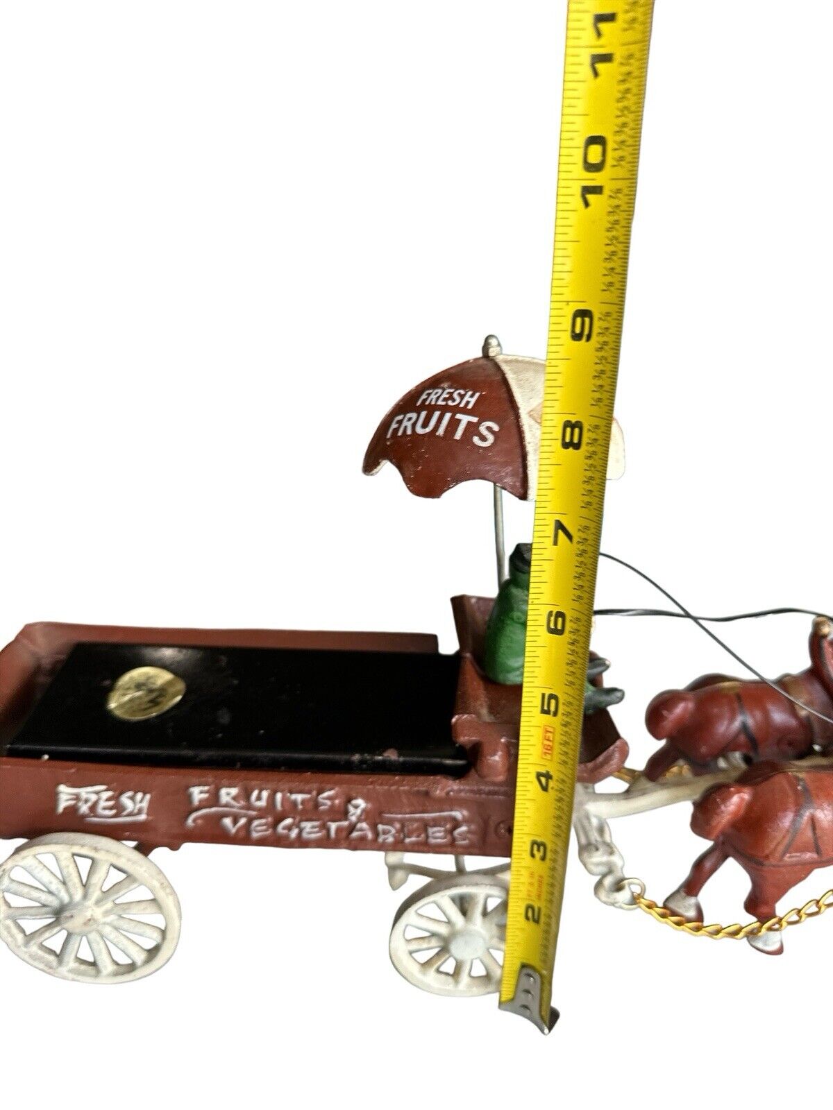 Vintage Cast Iron Horse With Wagon Fruits and Vegetables Cart 14” Long