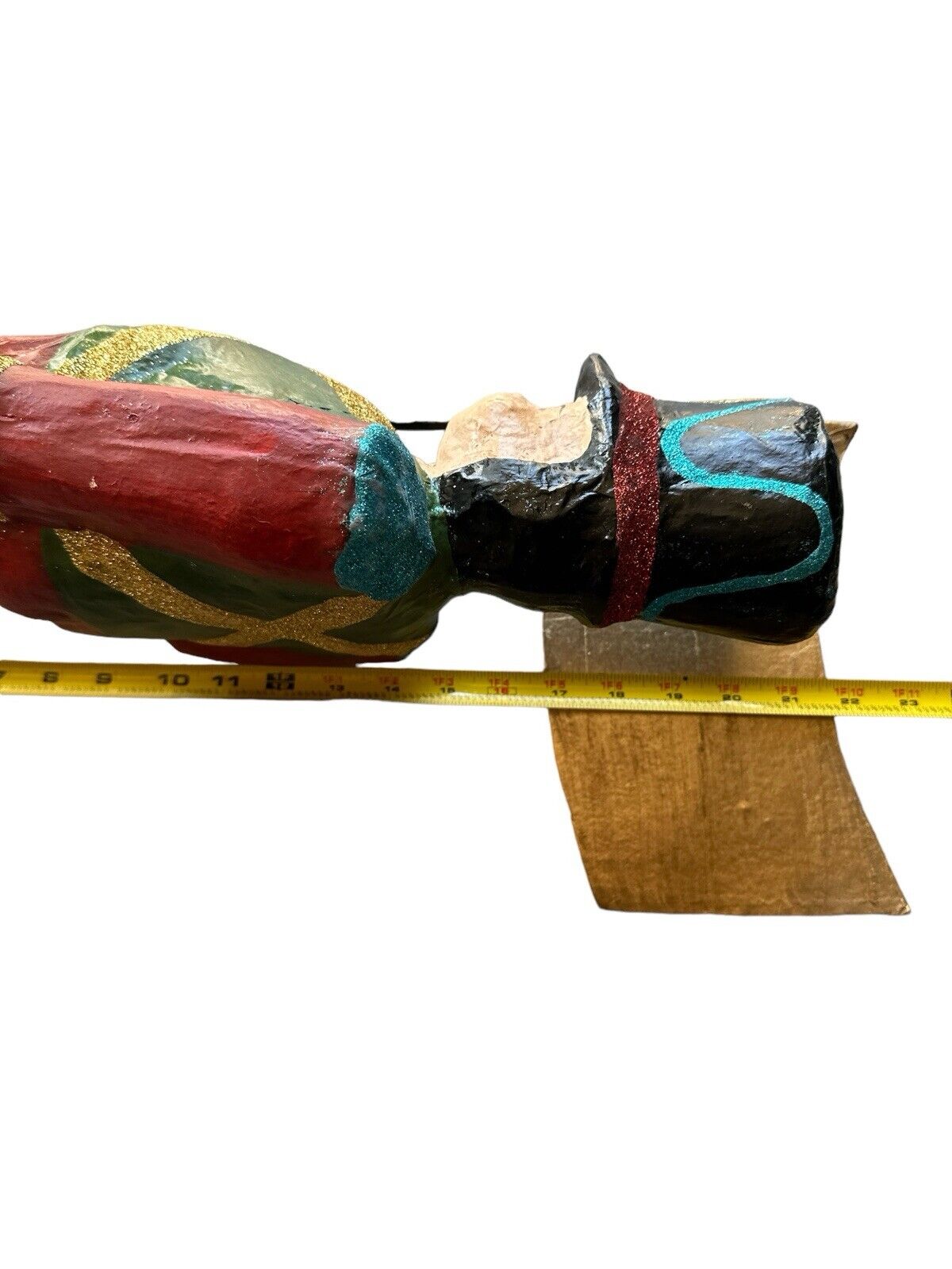 Large Vintage Paper Mache Soldier With Flag 22” Tall Handmade Painted
