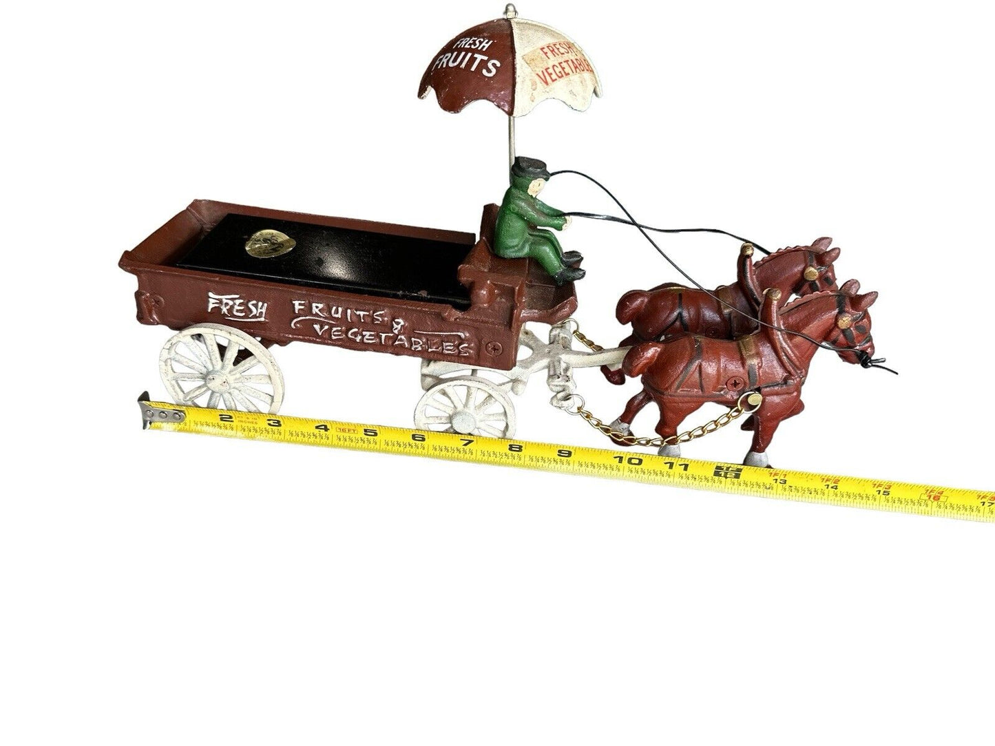 Vintage Cast Iron Horse With Wagon Fruits and Vegetables Cart 14” Long