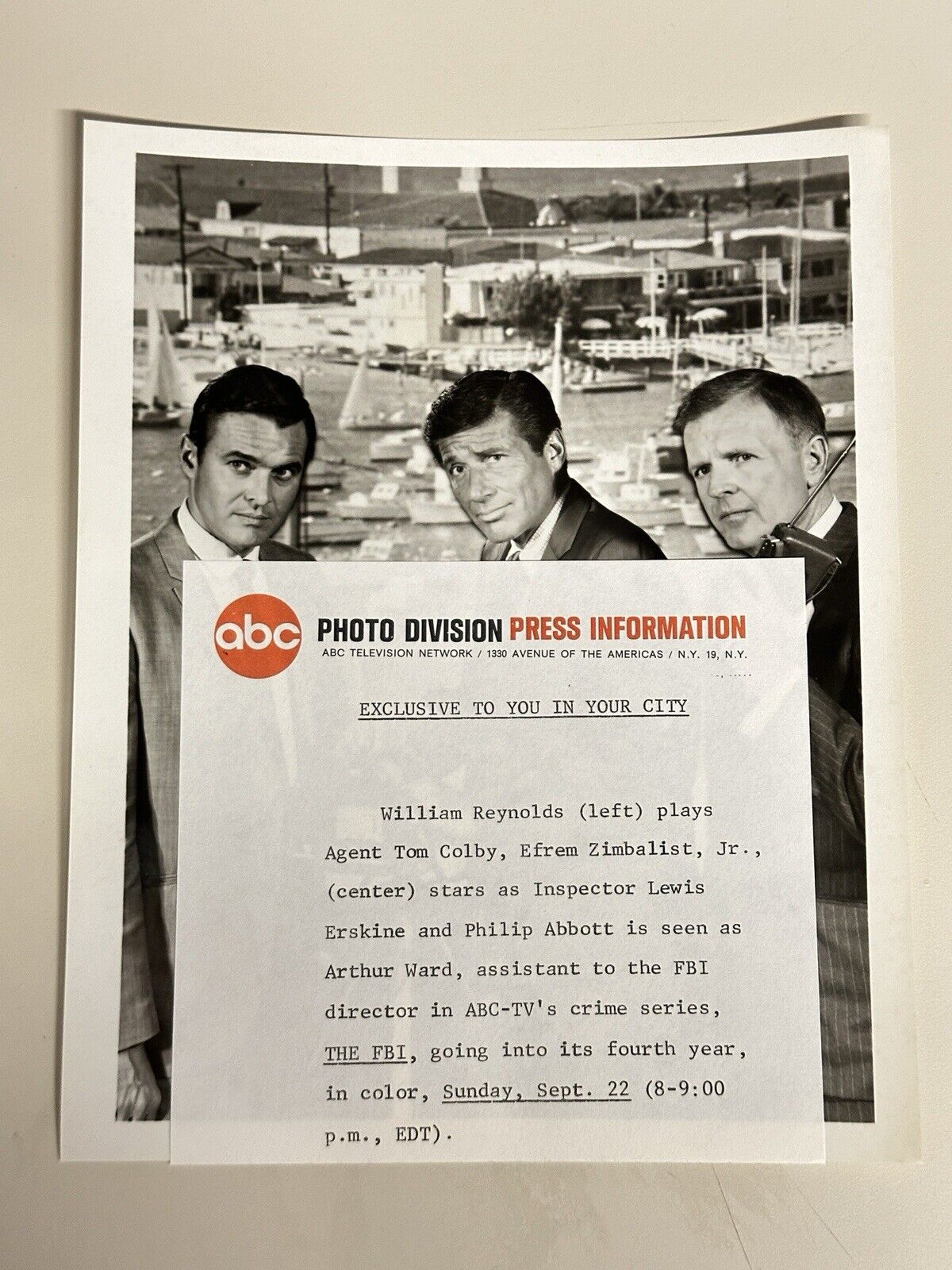 1968 Press Release Photo The FBI Efren Zimbalist William Reynolds Philip Abbott