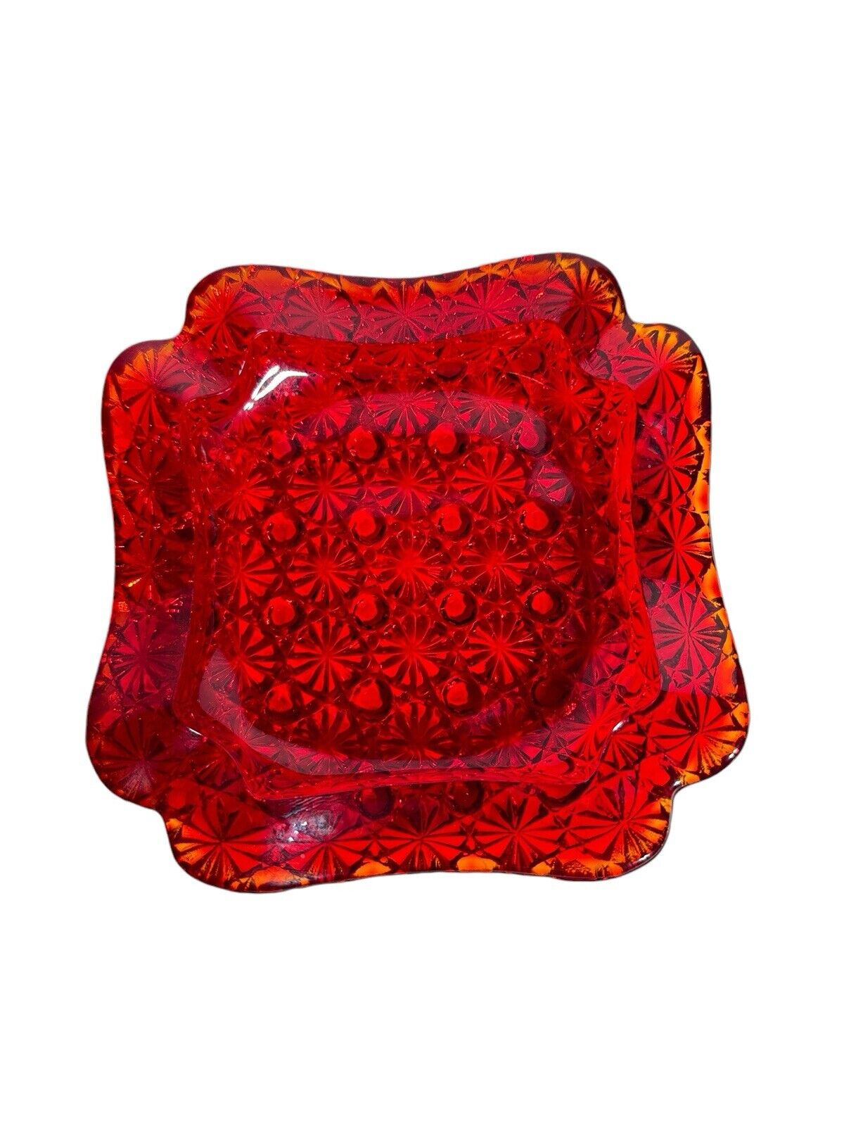 Vintage Daisy and Button Ashtray by L.G. Wright-Ruby Red