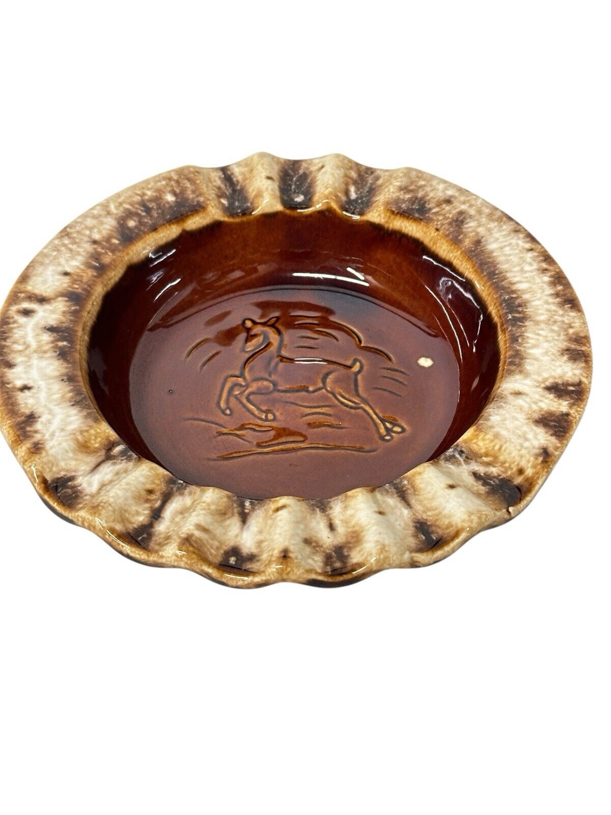 Vtg Hull Brown Drip Cigar Ashtray Deer Vintage 1950’s MCM Trinket Dish Decor