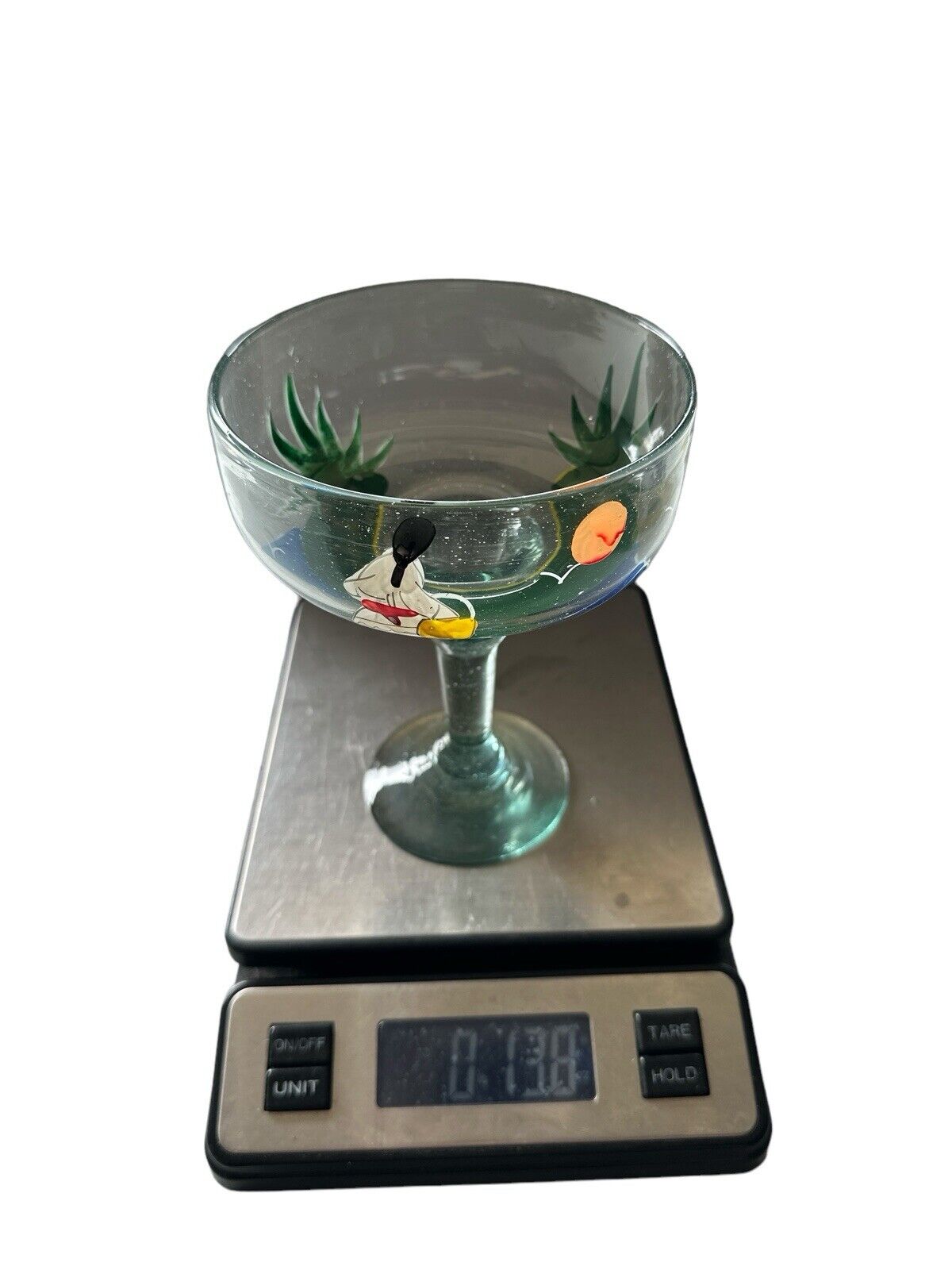 Authentic Blown Glass Hand Painted Margarita Barware Made In Mexico Tonala