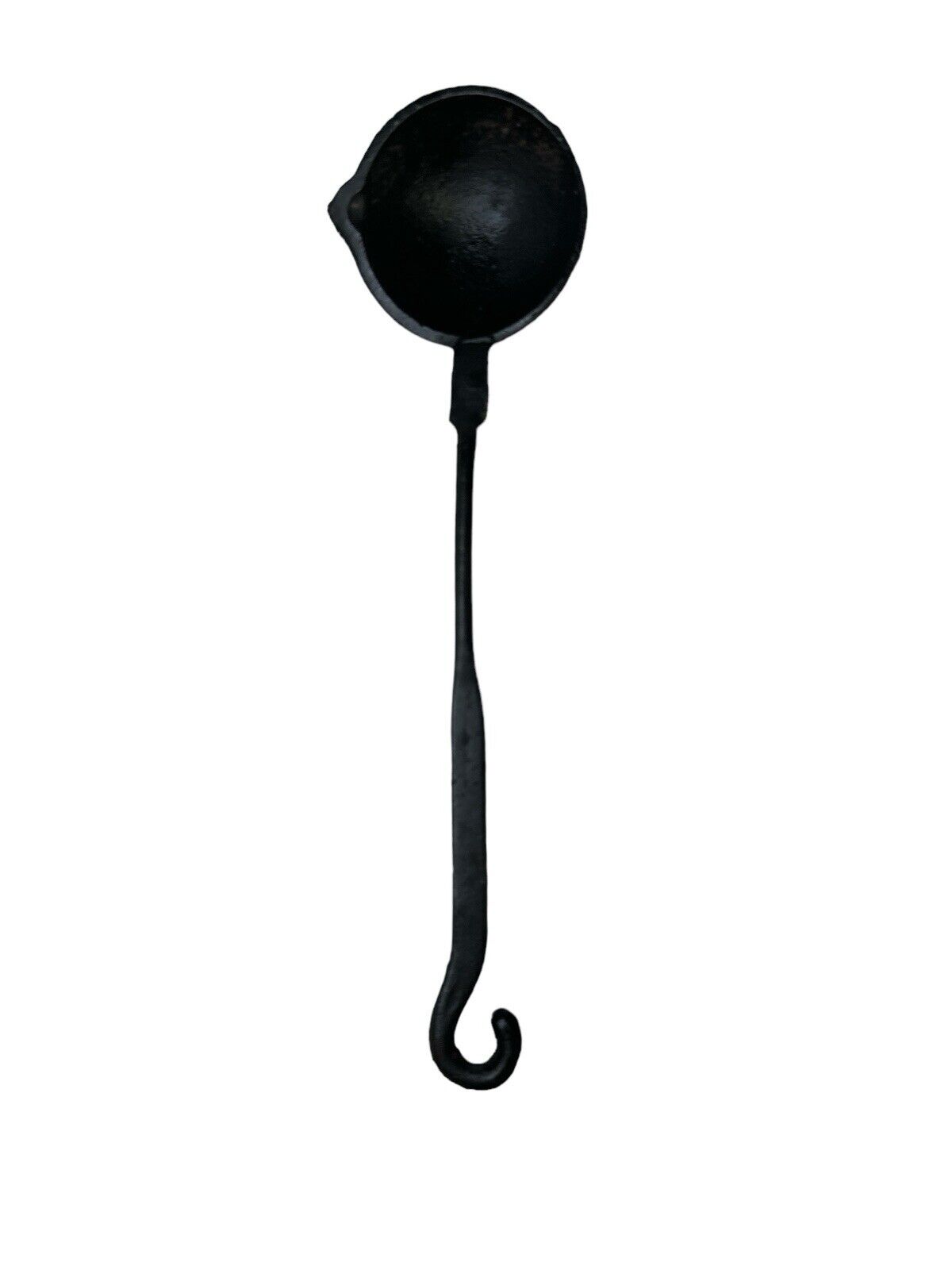 Vintage 11” Cast Iron Black Ladle Forge Lead Smelting Cooking Decor Hook End