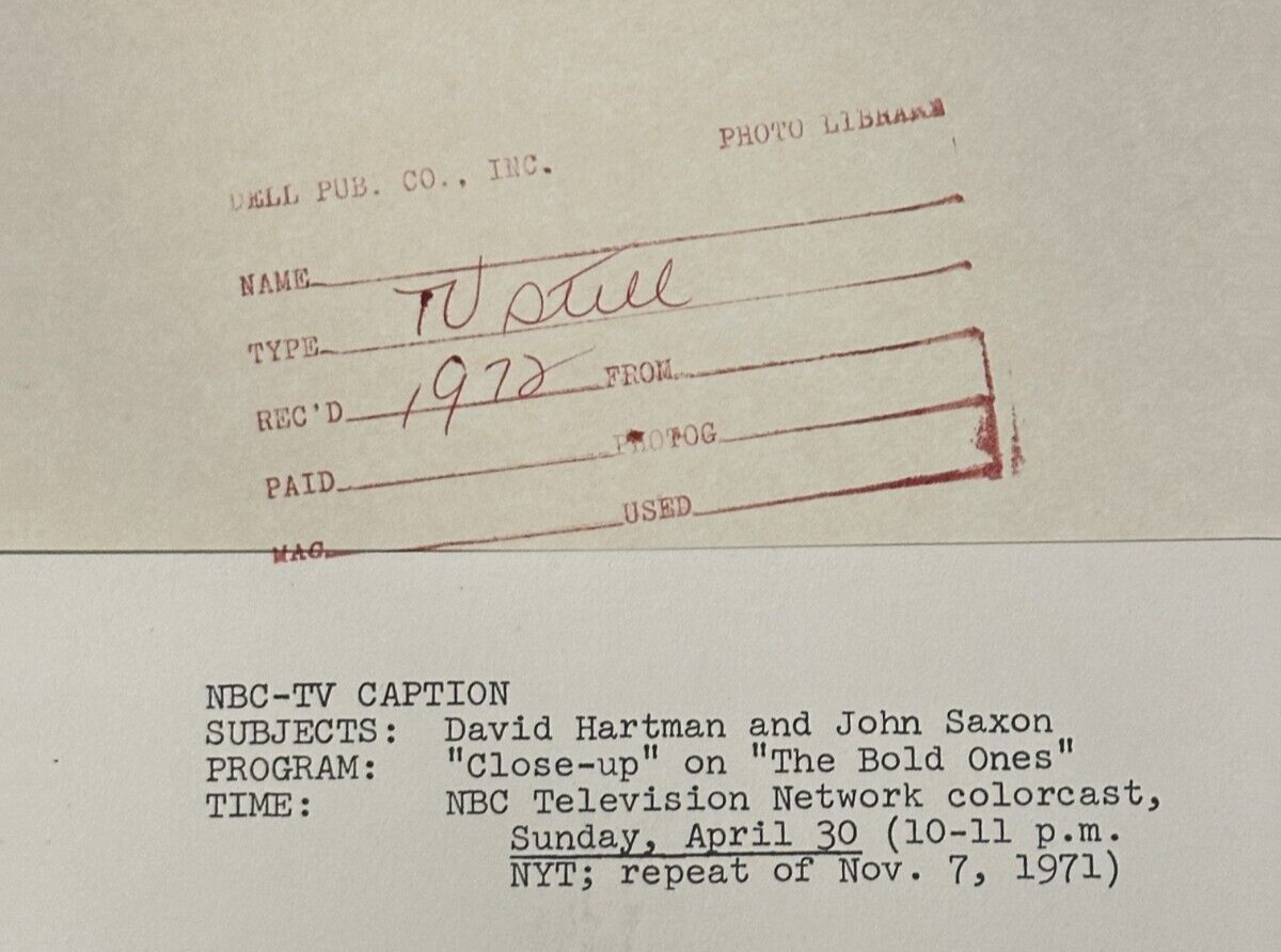 1971 Press Release Photo "The Bold Ones" David Hartman and John Saxon